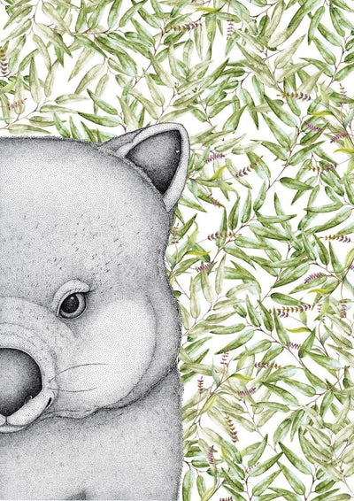 Walter the Wombat with Gum Leaves
