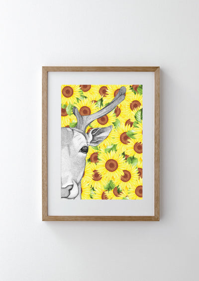 Daphne the Deer with Sunflower Background
