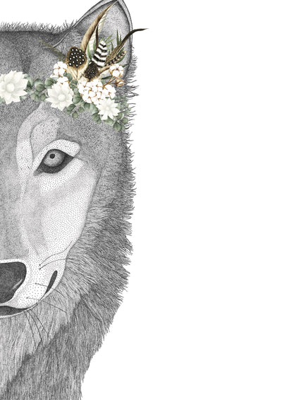 Willow the Wolf with Luxe Feather Crown