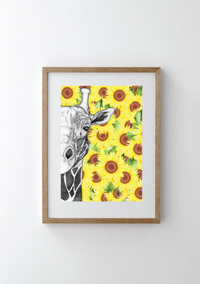 Georgi the Giraffe with Sunflower Background