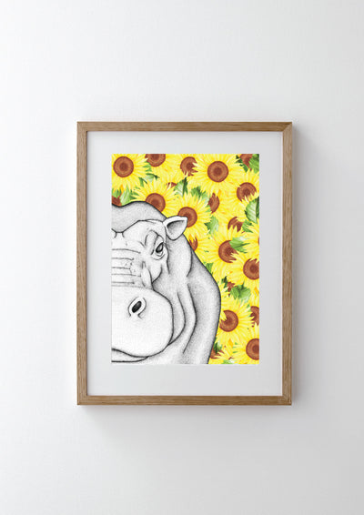 Harper the Hippo with Sunflower Background