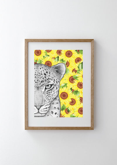 Luca the Leopard with Sunflower Background