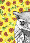 Olivia the Owl with Sunflower Background