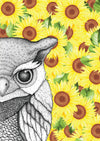 Olivia the Owl with Sunflower Background