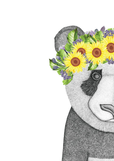 Pete the Panda with Sunflower Crown