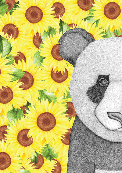 Pete the Panda with Sunflower Background