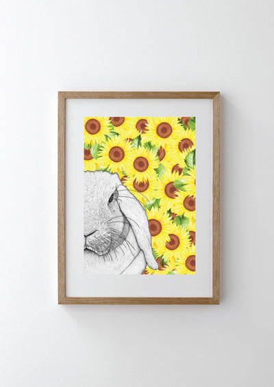 Rebekah the Rabbit with Sunflower Background