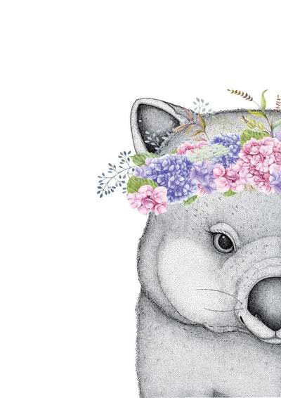 Winnie the Wombat with Hydrangea Crown