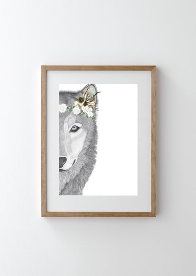Willow the Wolf with Luxe Feather Crown
