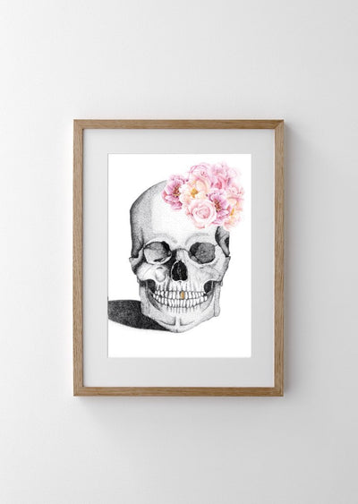Luxe Skull with Flower Crown and Gold Foil Leaf Tooth